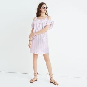 Madewell Rose Stripe Cold-Shoulder Dress XS‎ White Pink Style G6503